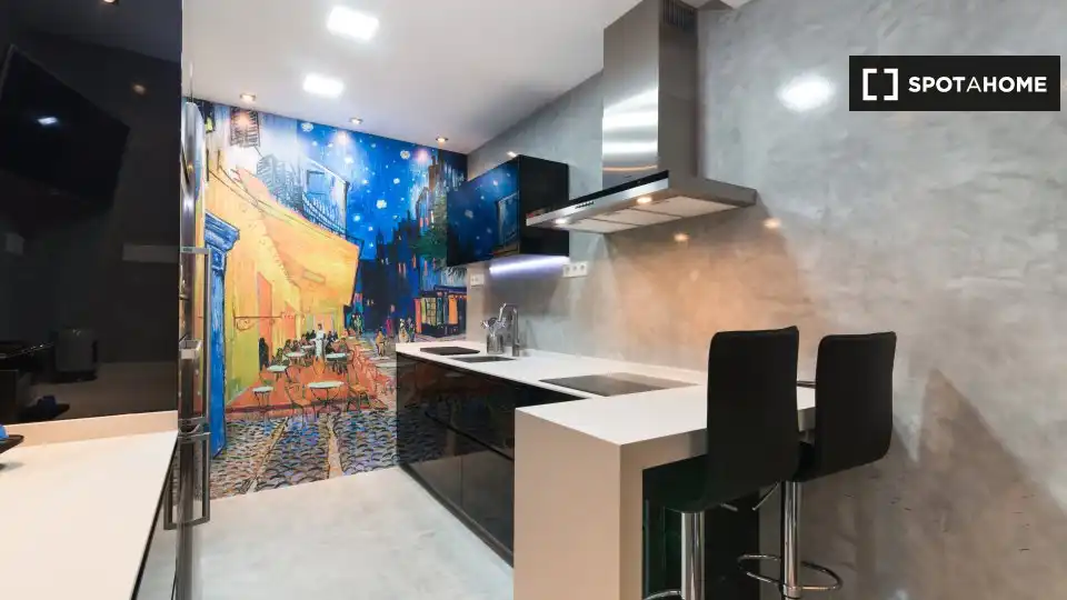 Cocina de Estudio para compartir en Madrid con Aire acondicionado, Terraza y Amueblado