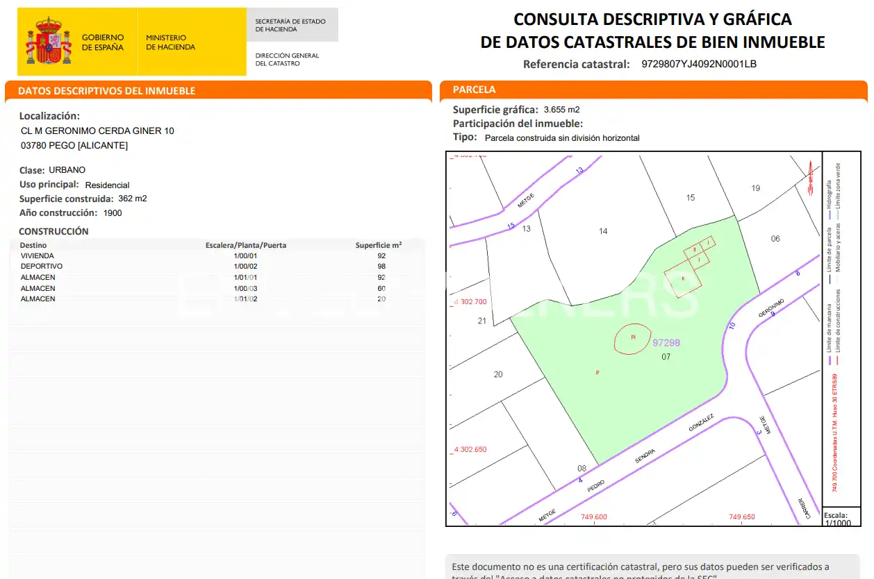 Finca rústica en venta en Pego, Alicante