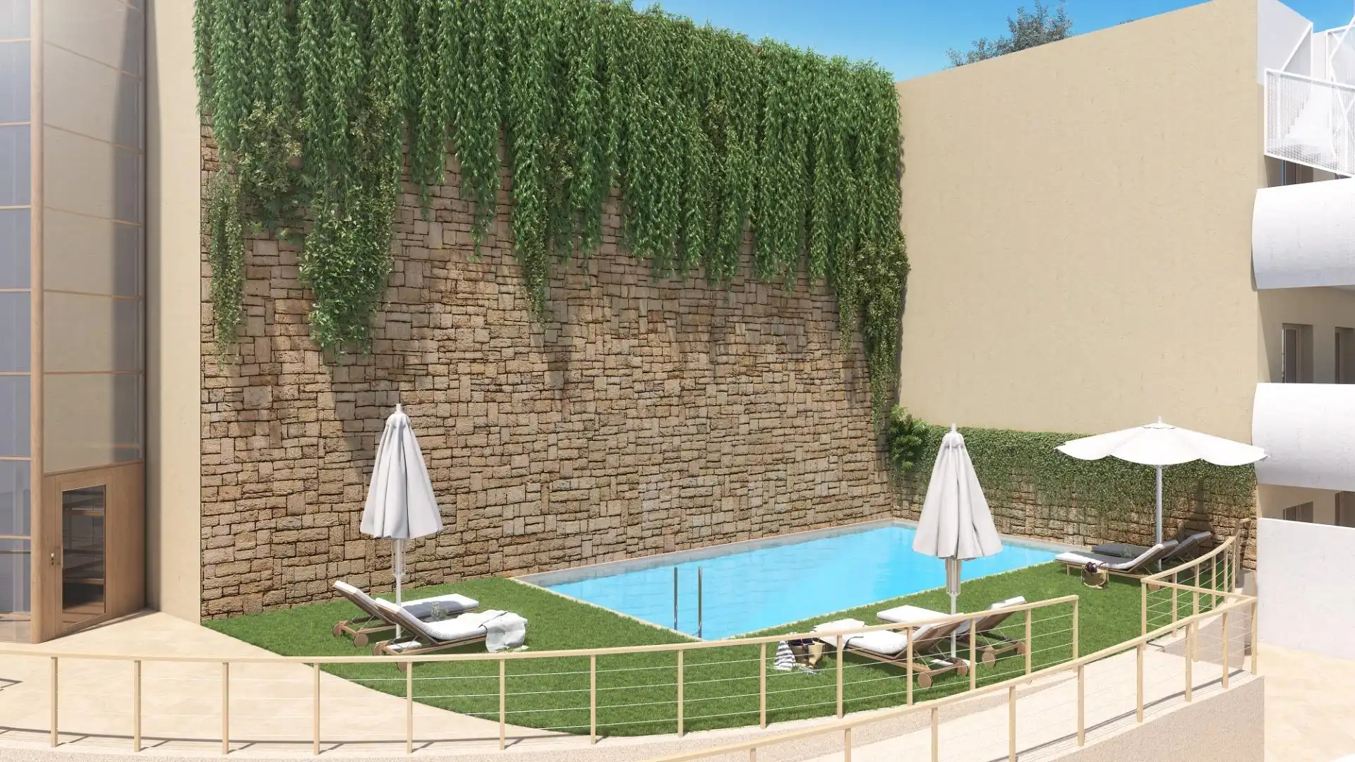 Schwimmbecken von Wohnungen zum Verkauf in Fuengirola mit Klimaanlage, Heizung und Privatgarten