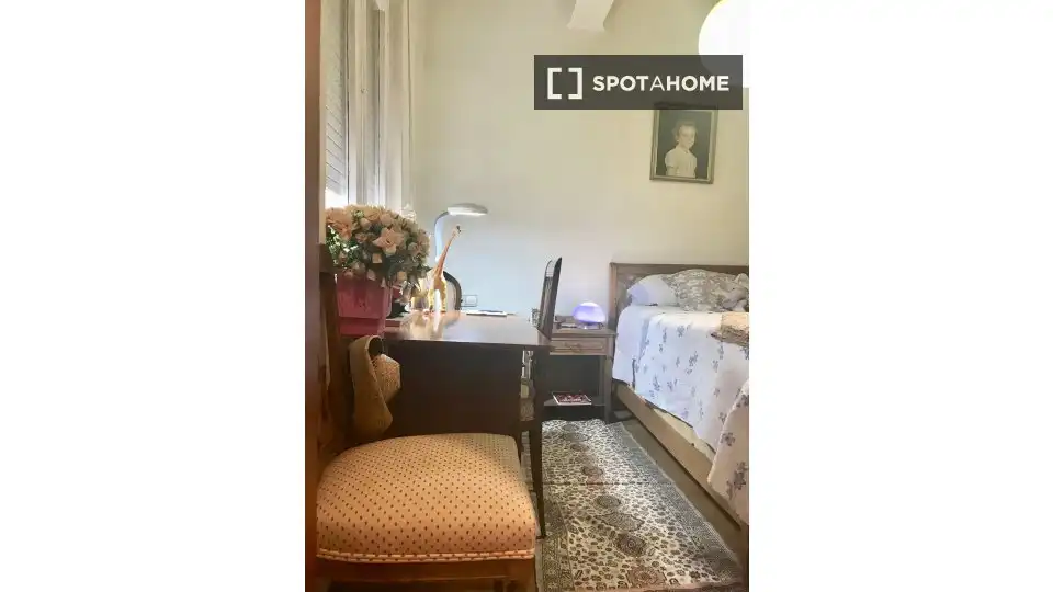Schlafzimmer von Wohnung zur untervermieten in  Pamplona / Iruña mit Klimaanlage, Heizung und Terrasse