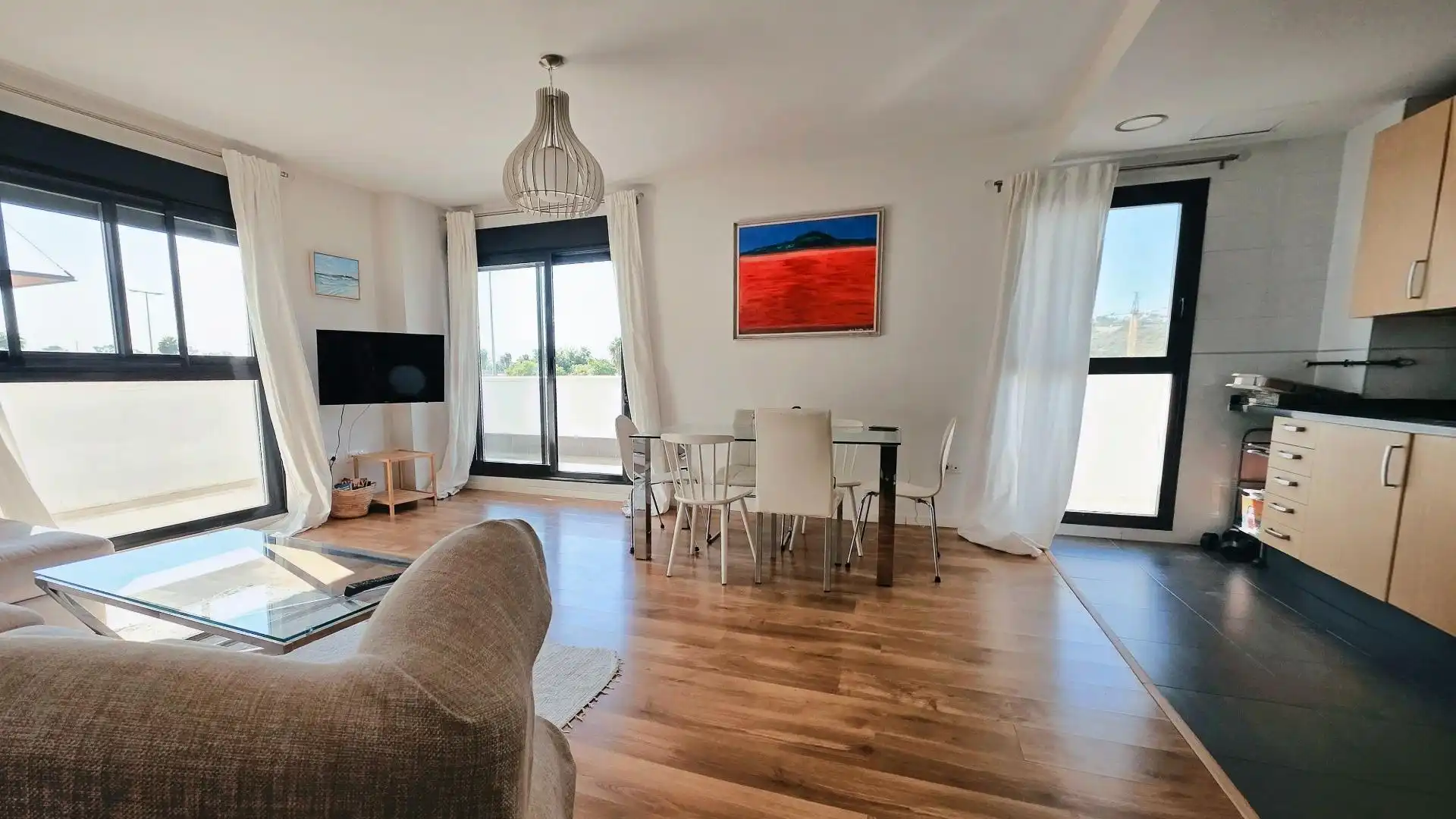 Sala d'estar de Pis en venda en San Juan de Aznalfarache amb Aire condicionat, Jardí privat i Parquet