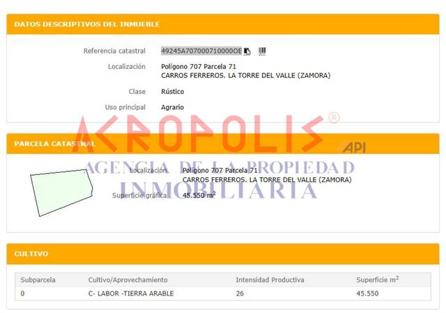 Terreno en Venta en Calle Poligono 707 Parcela 71 Carros Ferreros en La Torre del Valle
