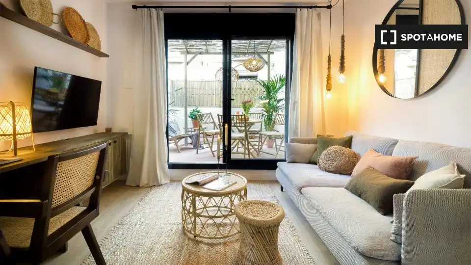 Sala de estar de Apartamento para compartir en Barcelona con Aire acondicionado, Calefacción y Terraza