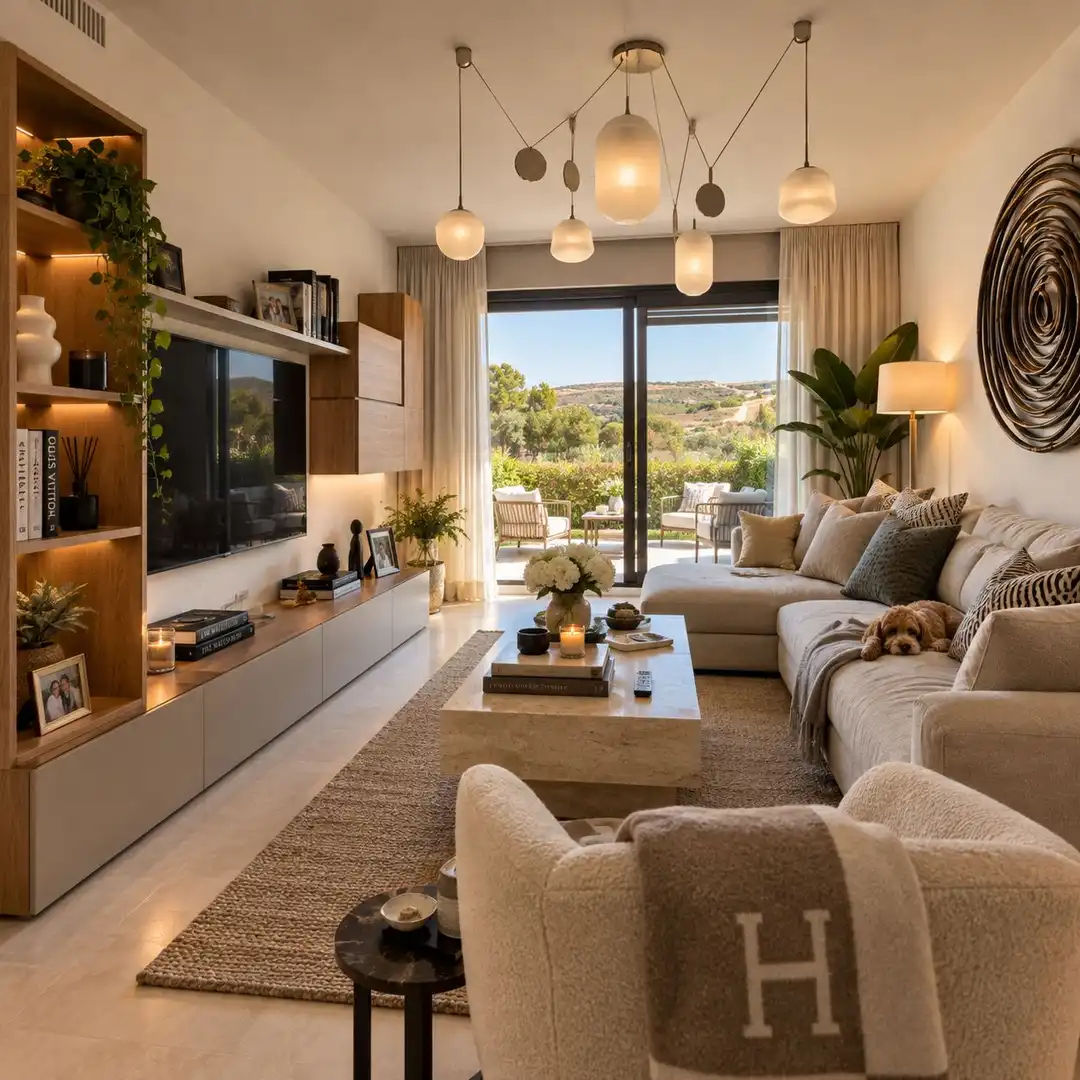 Sala de estar de Apartamento en venta en Estepona con Aire acondicionado, Internet y Piscina comunitaria