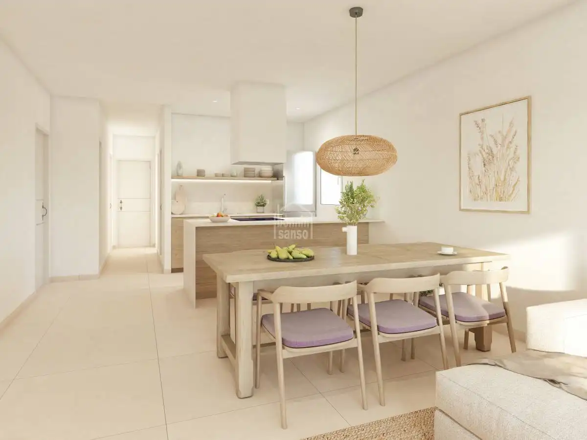 Cuina de Apartament en venda en Es Mercadal amb Jardí privat, Terrassa i Piscina