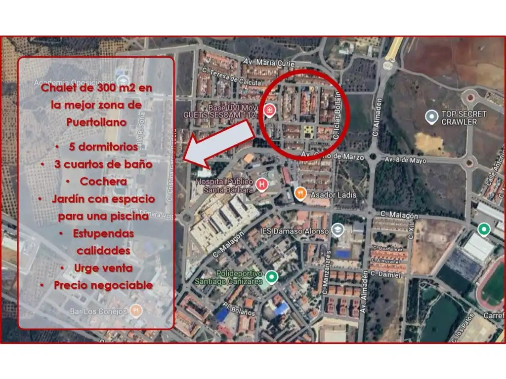 Vista exterior de Casa o xalet en venda en Puertollano amb Jardí privat i Terrassa