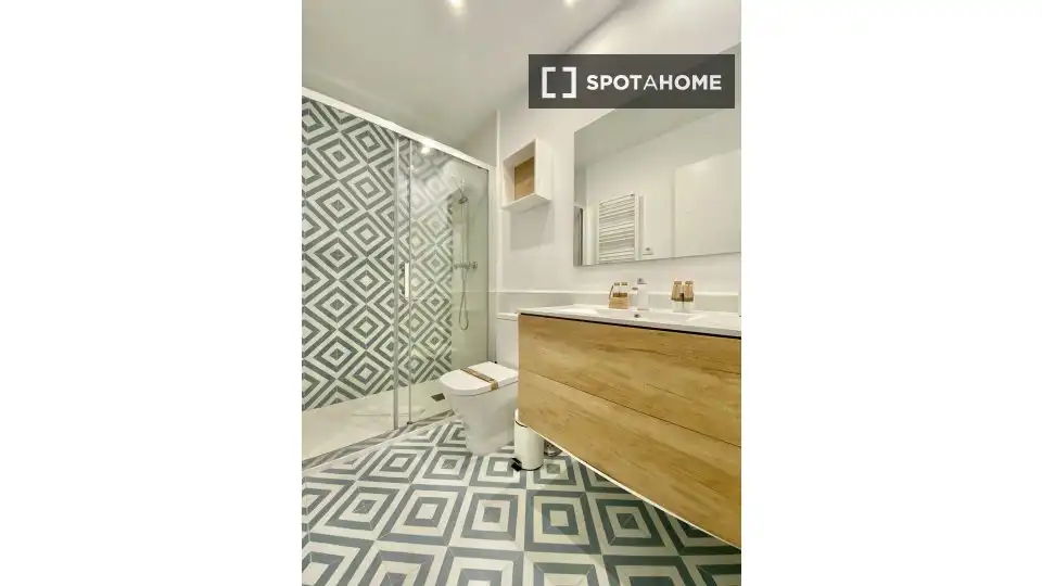 Bany de Apartament per a compartir en Madrid amb Aire condicionat, Terrassa i Moblat