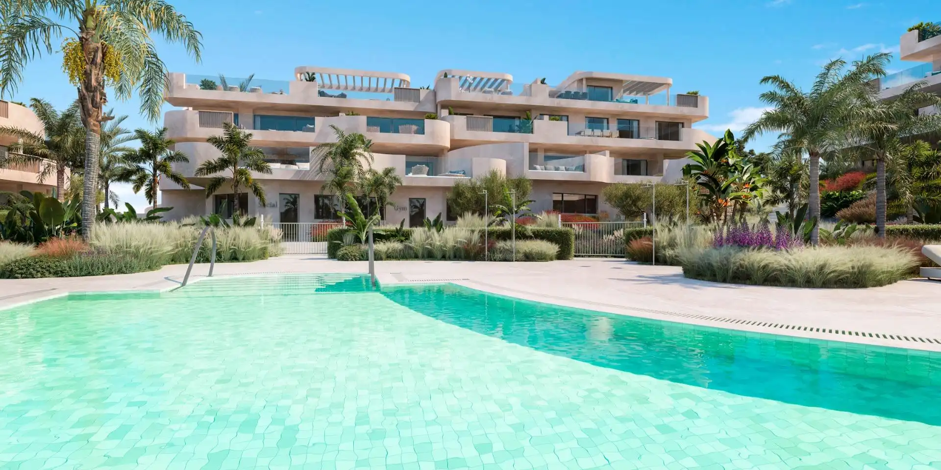 Außenansicht von Dachboden zum Verkauf in Estepona mit Klimaanlage, Privatgarten und Terrasse