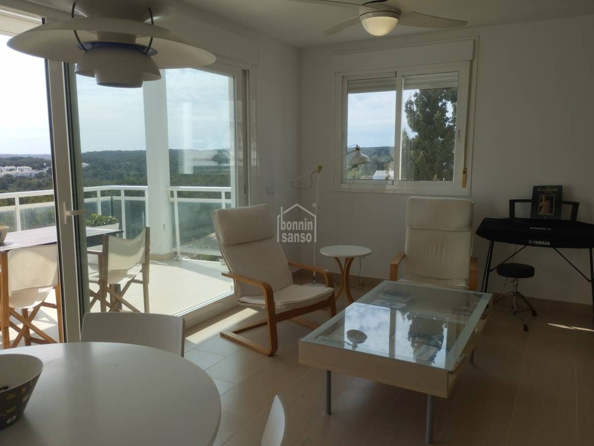 Sala d'estar de Apartament en venda en Es Mercadal amb Jardí privat, Terrassa i Piscina
