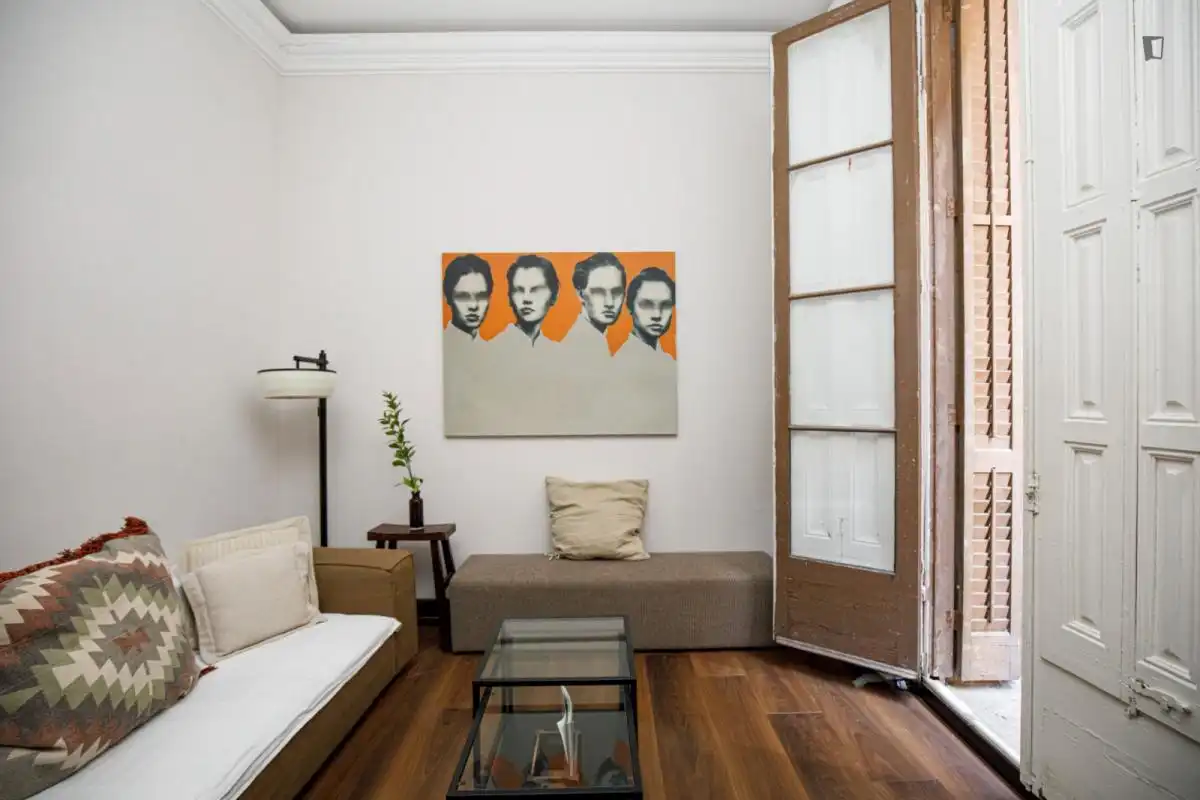 Sala de estar de Apartamento de alquiler en  Barcelona Capital con Aire acondicionado, Calefacción y Amueblado