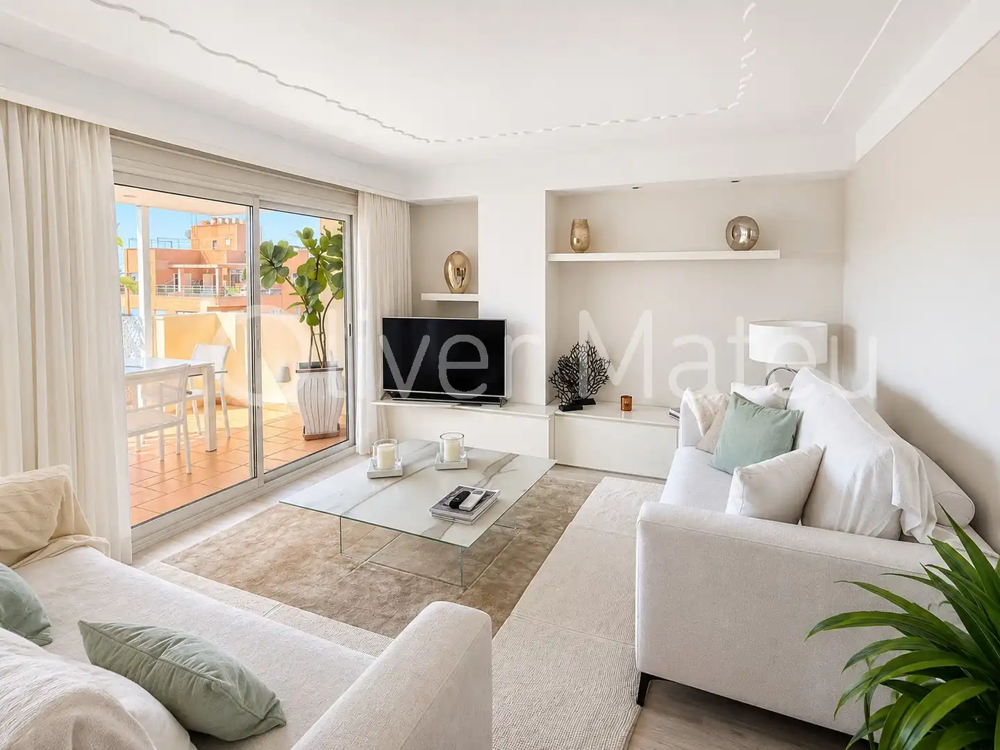 Wohnzimmer von Dachboden zum Verkauf in  Palma de Mallorca mit Klimaanlage, Parkett und Terrasse