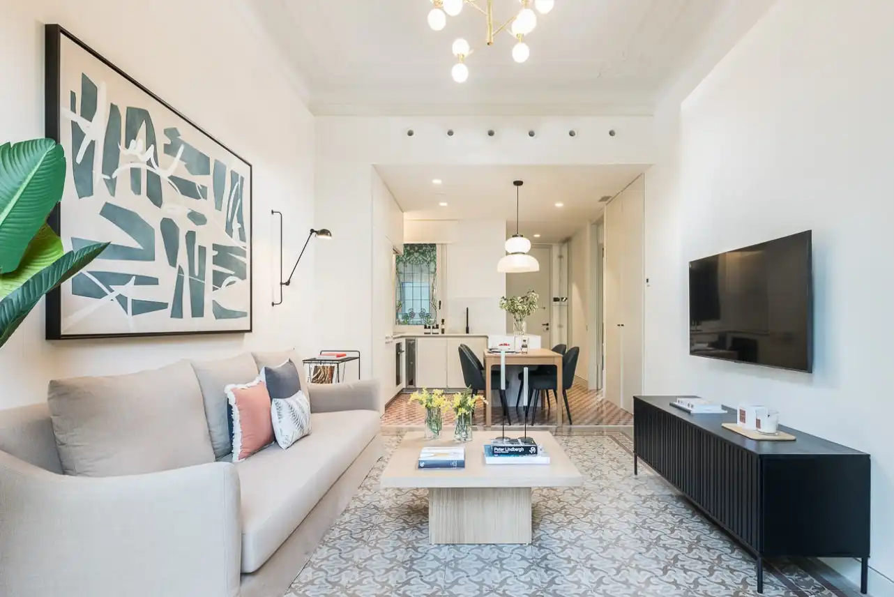Sala de estar de Apartamento de alquiler en Barcelona con Aire acondicionado, Calefacción y Amueblado