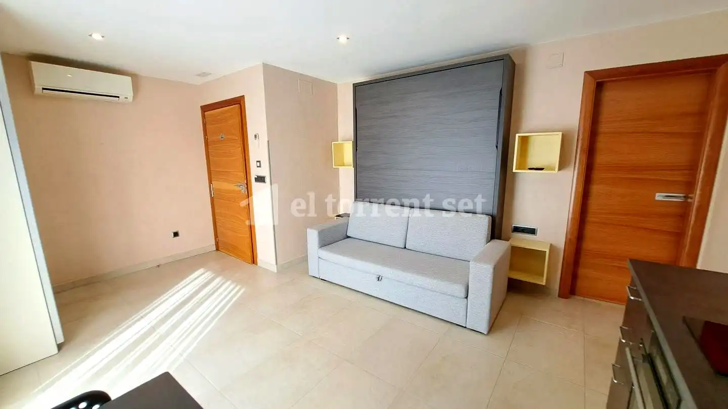 Sala d'estar de Estudi de lloguer en Sant Vicenç de Montalt amb Aire condicionat, Terrassa i Moblat