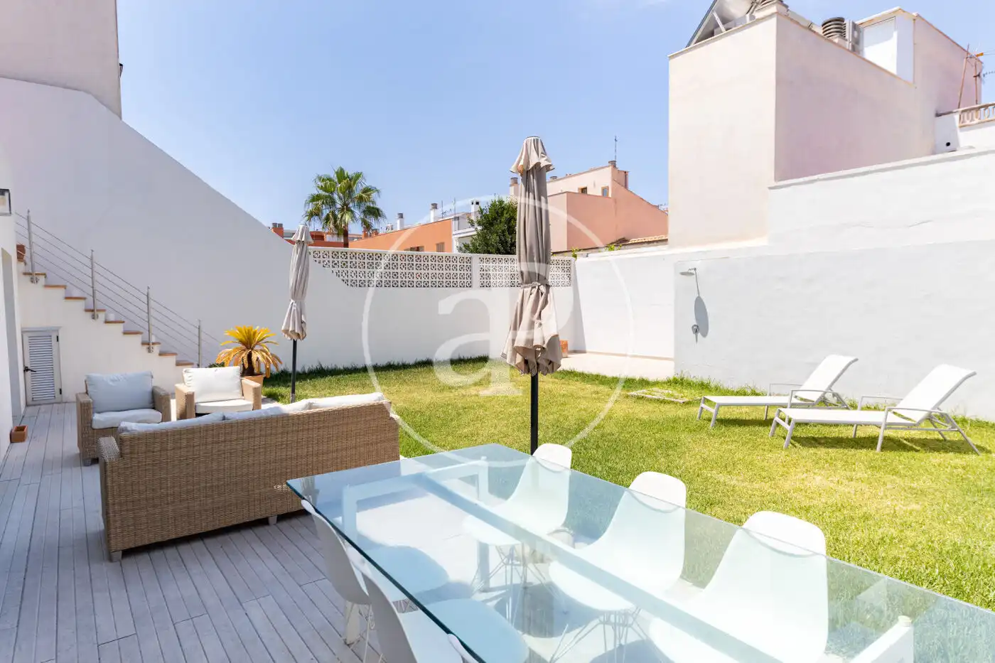 Terrasse von Einfamilien-Reihenhaus zur Miete in  Palma de Mallorca mit Klimaanlage, Heizung und Privatgarten