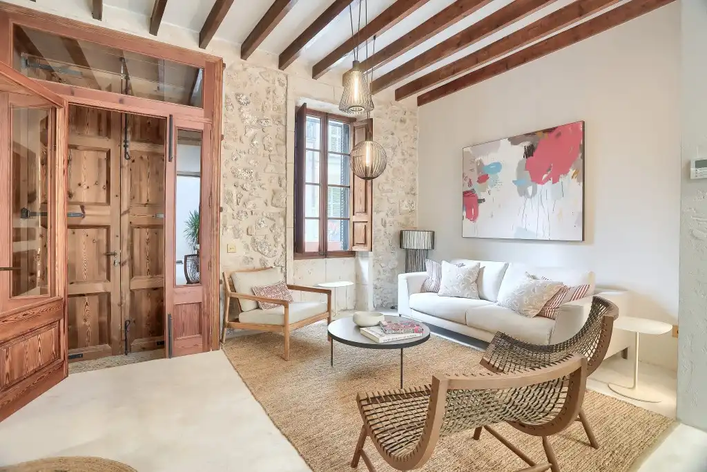 Sala d'estar de Casa adosada en venda en Pollença amb Aire condicionat, Terrassa i Moblat