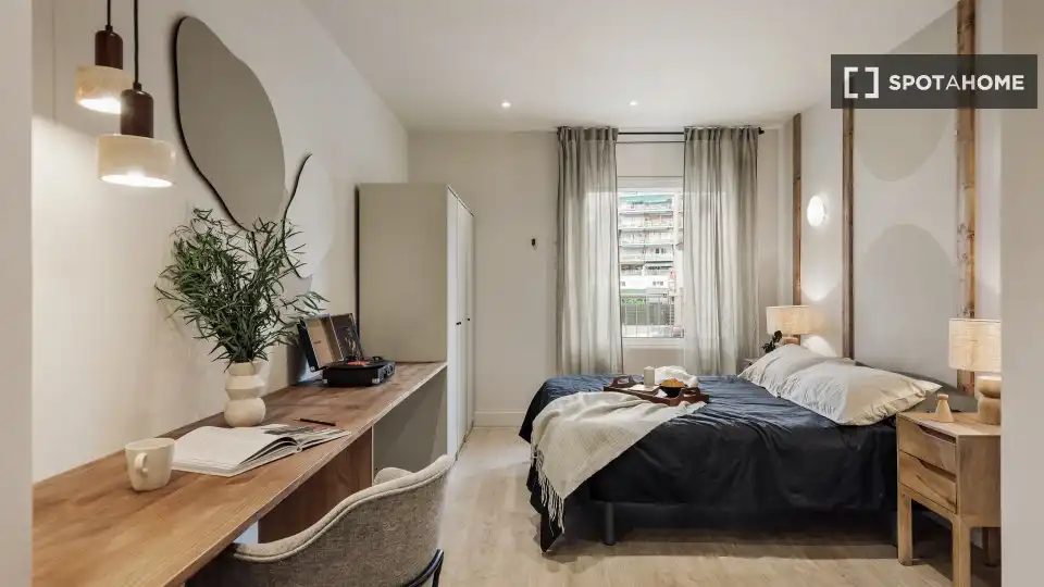 Schlafzimmer von Wohnungen zur untervermieten in Barcelona mit Klimaanlage, Terrasse und Möbliert