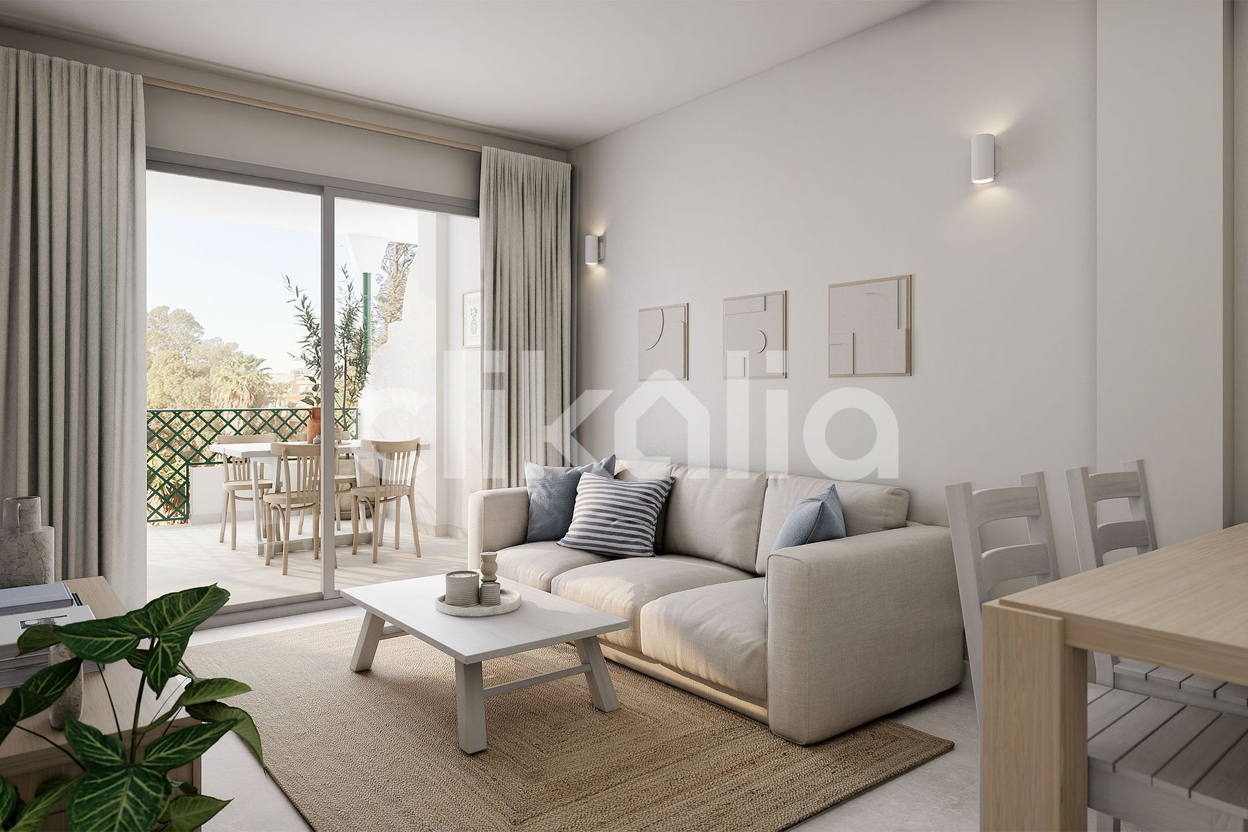 Sala d'estar de Pis en venda en Marbella amb Aire condicionat, Jardí privat i Terrassa