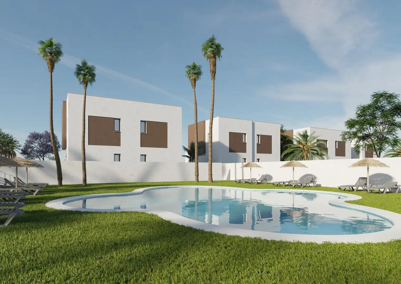 Vista exterior de Casa adosada en venta en Elche / Elx con Piscina comunitaria