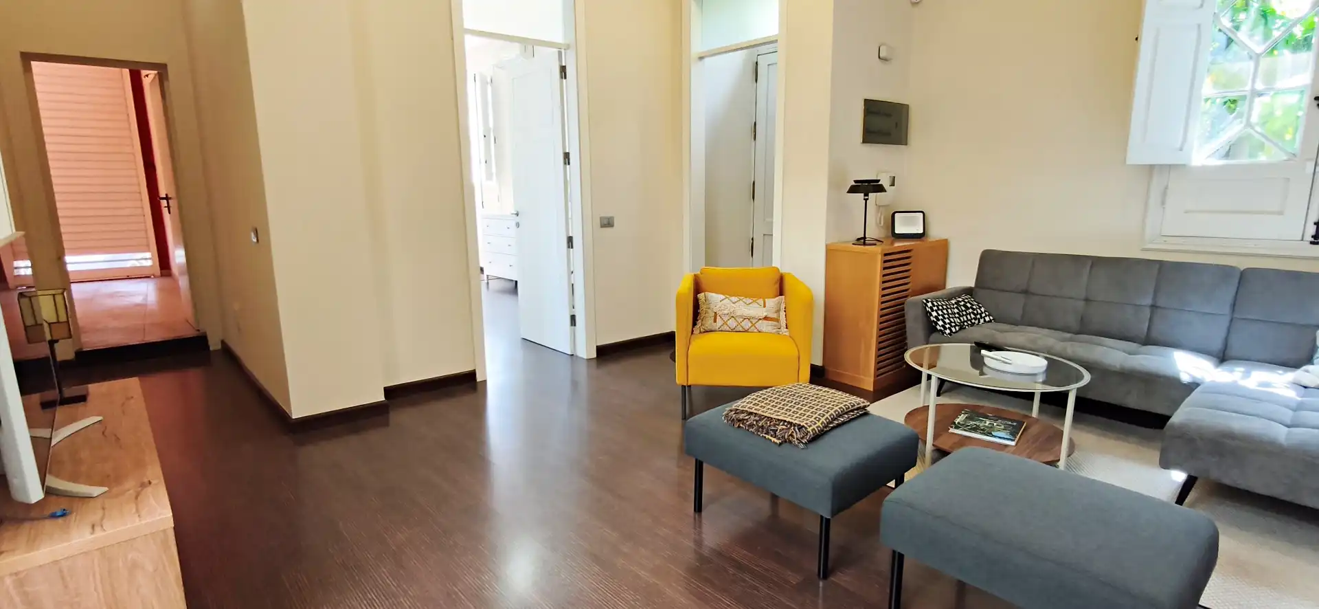 Sala d'estar de Pis de lloguer en Santa Cruz de Tenerife amb Aire condicionat, Jardí privat i Parquet
