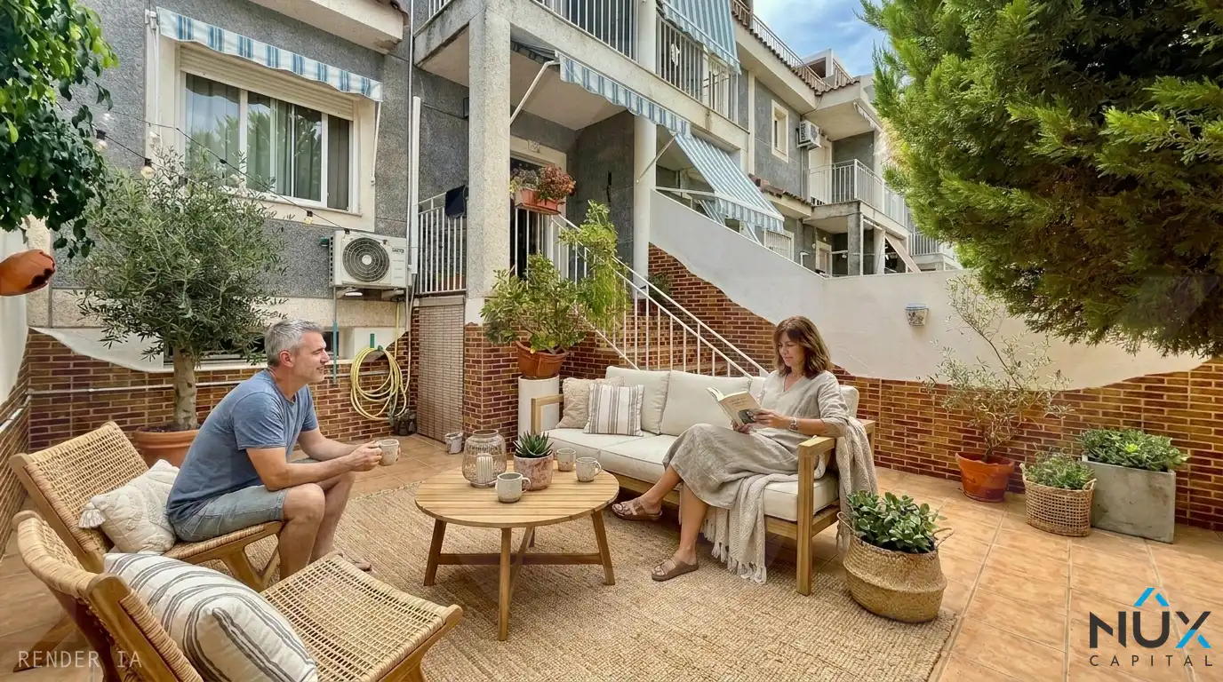 Terrasse von Einfamilien-Reihenhaus zum Verkauf in San Antonio de Benagéber mit Klimaanlage, Heizung und Privatgarten