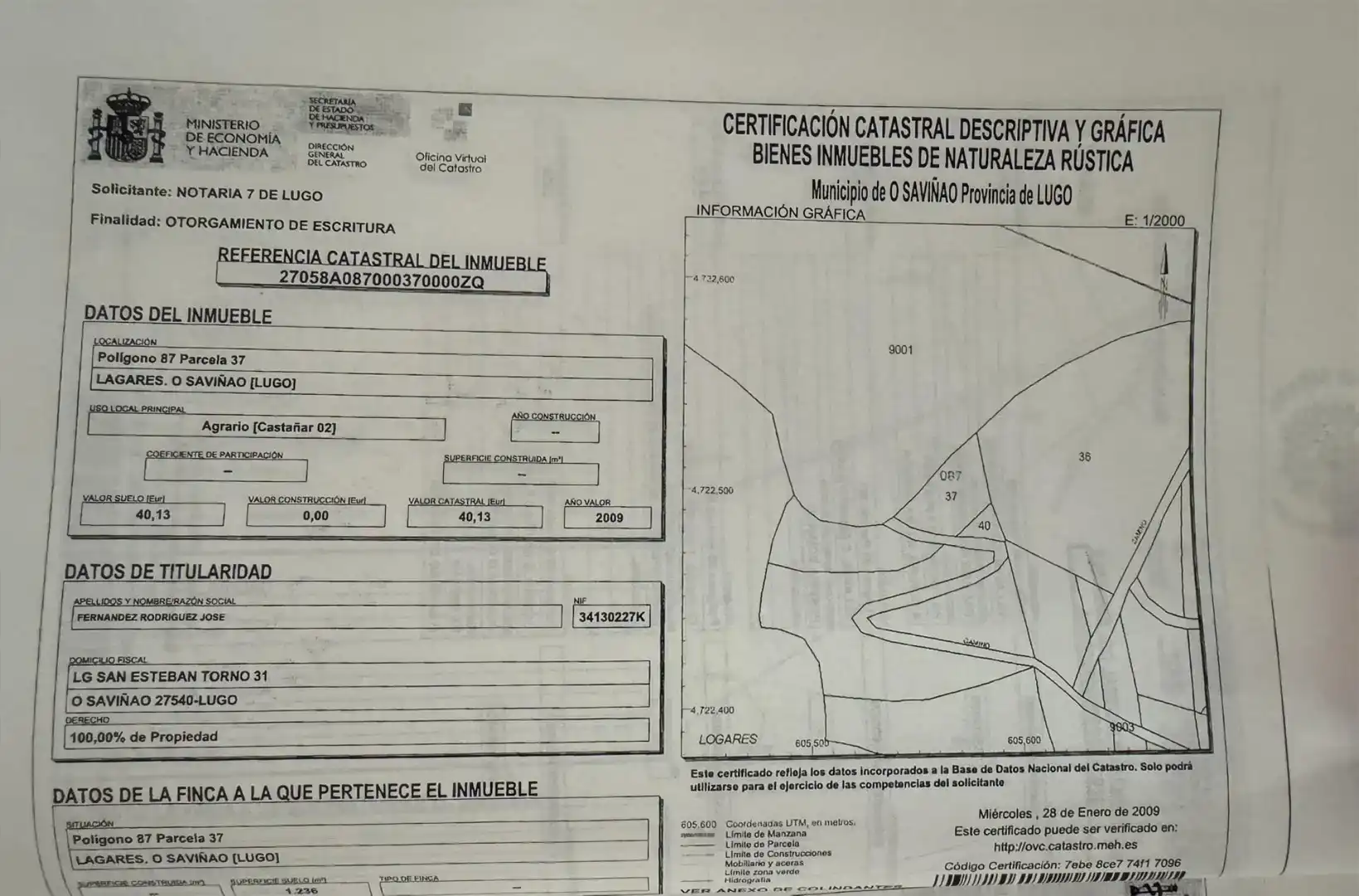 Finca rústica en venda en O Saviñao 