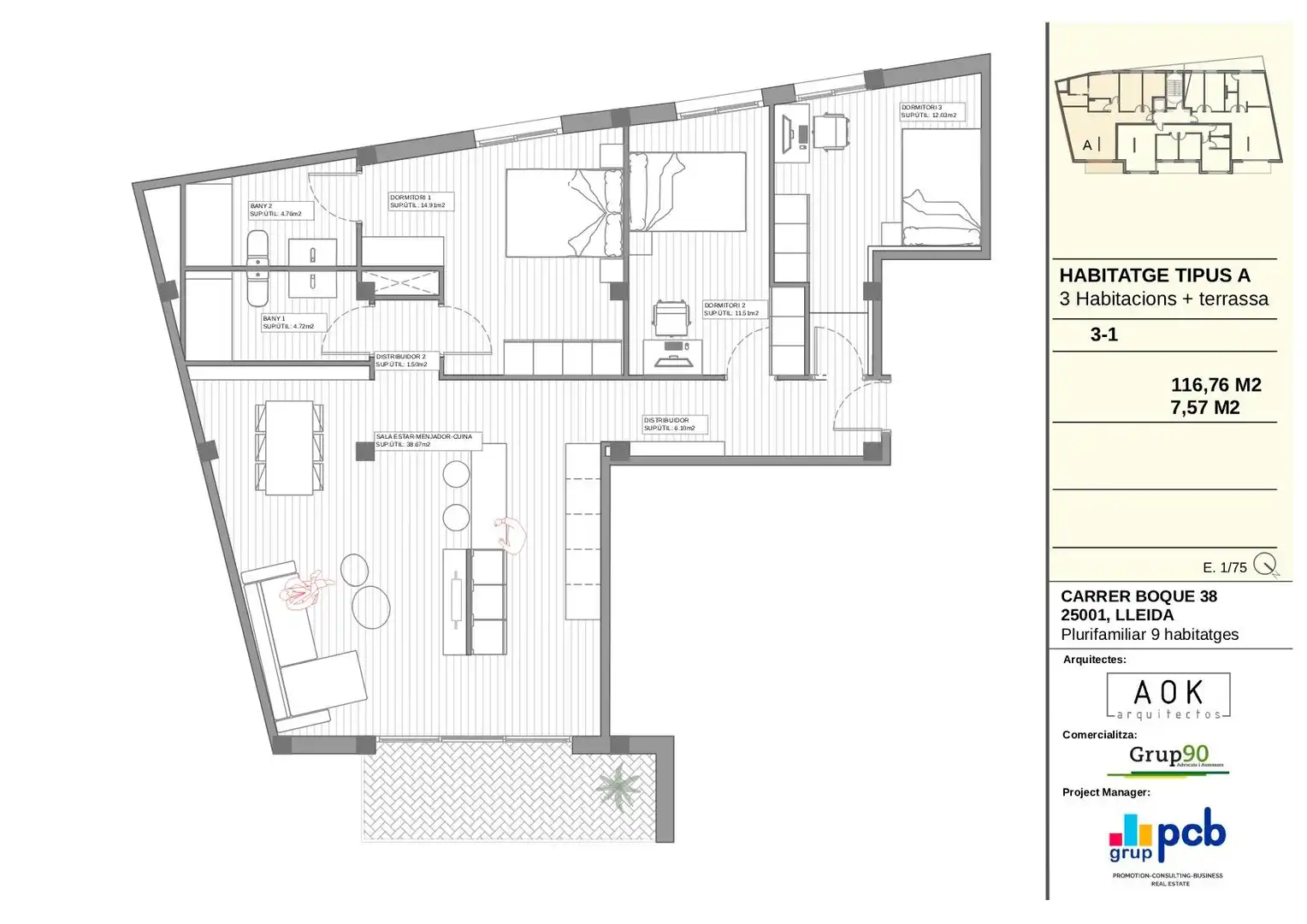 Ático en venta en Lleida con Calefacción, Parquet y Terraza