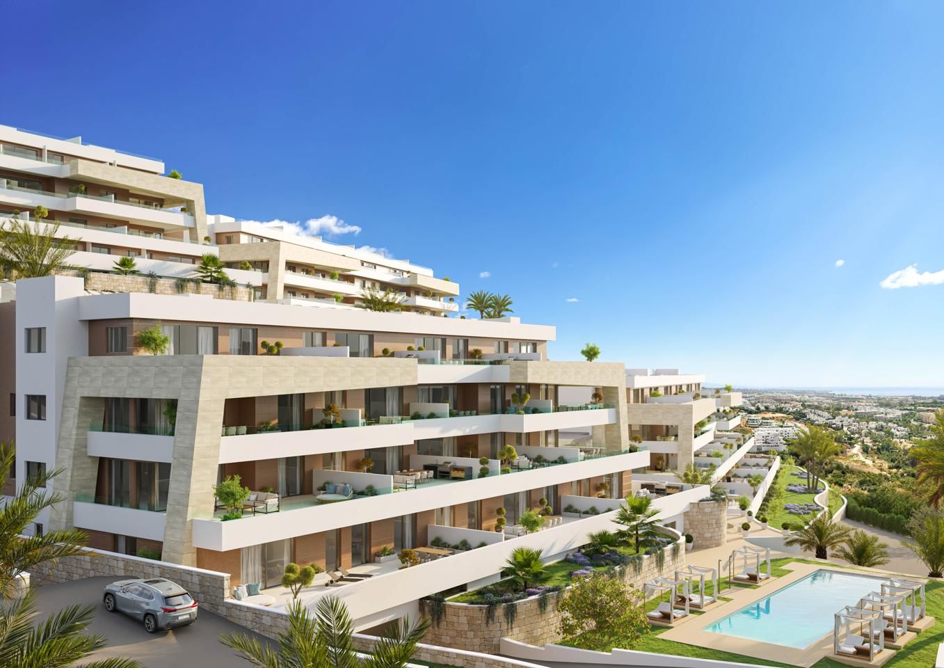 Vista exterior de Apartament en venda en Estepona amb Aire condicionat, Jardí privat i Terrassa