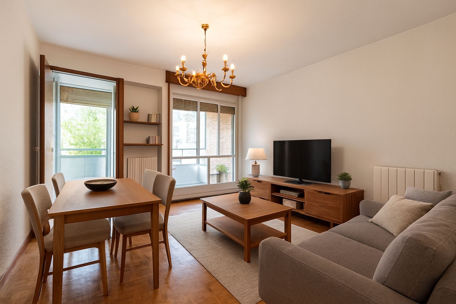 Living room of Flat for sale in  Madrid Capital  with Heating, Parquet flooring and Terrace