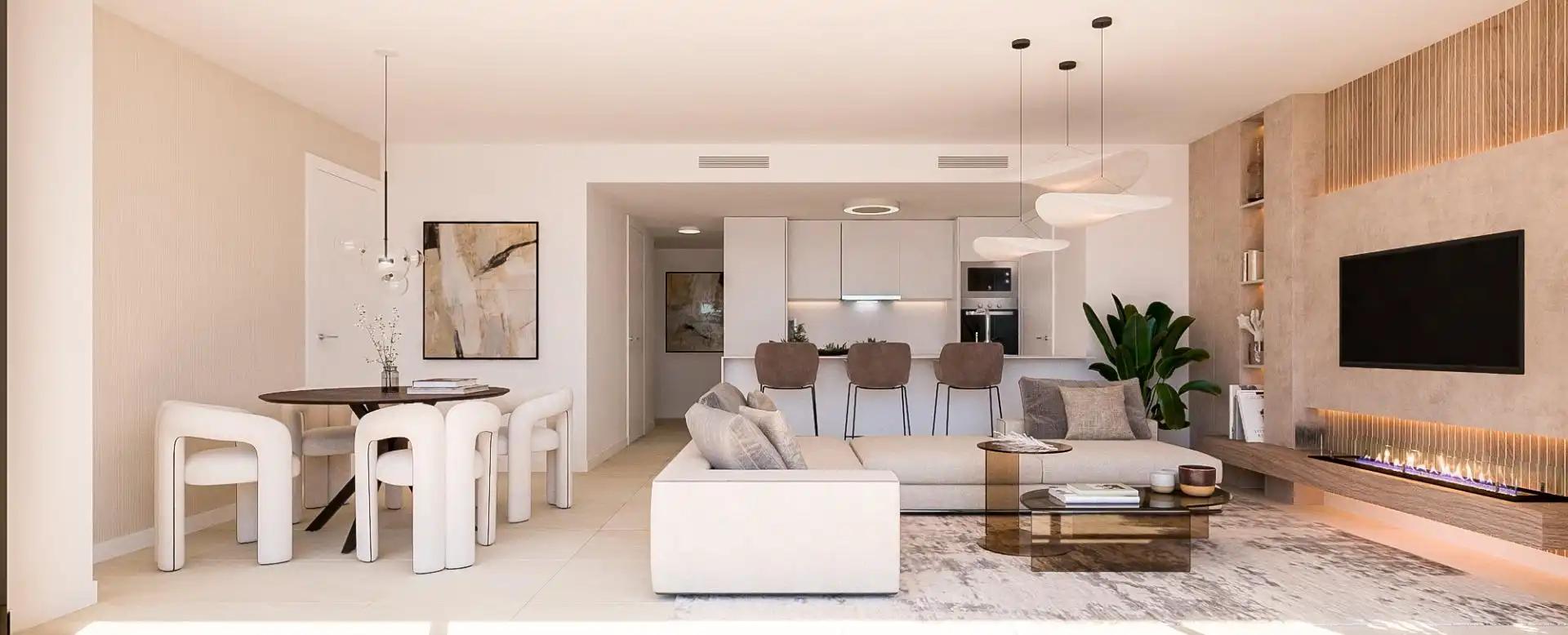 Wohnzimmer von Dachboden zum Verkauf in Estepona mit Klimaanlage, Privatgarten und Terrasse