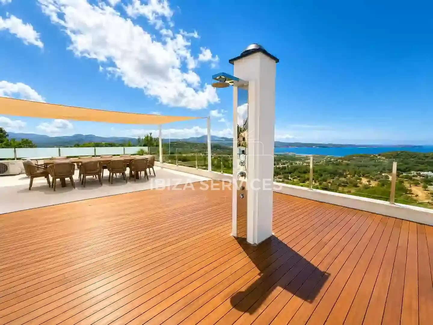 Terraza de Casa o chalet de alquiler en Sant Antoni de Portmany con Aire acondicionado, Jardín privado y Piscina