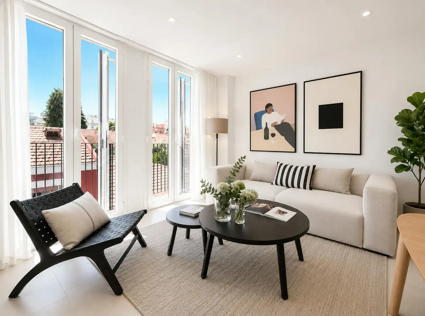 Wohnzimmer von Wohnung zur Miete in Madrid mit Klimaanlage, Privatgarten und Möbliert