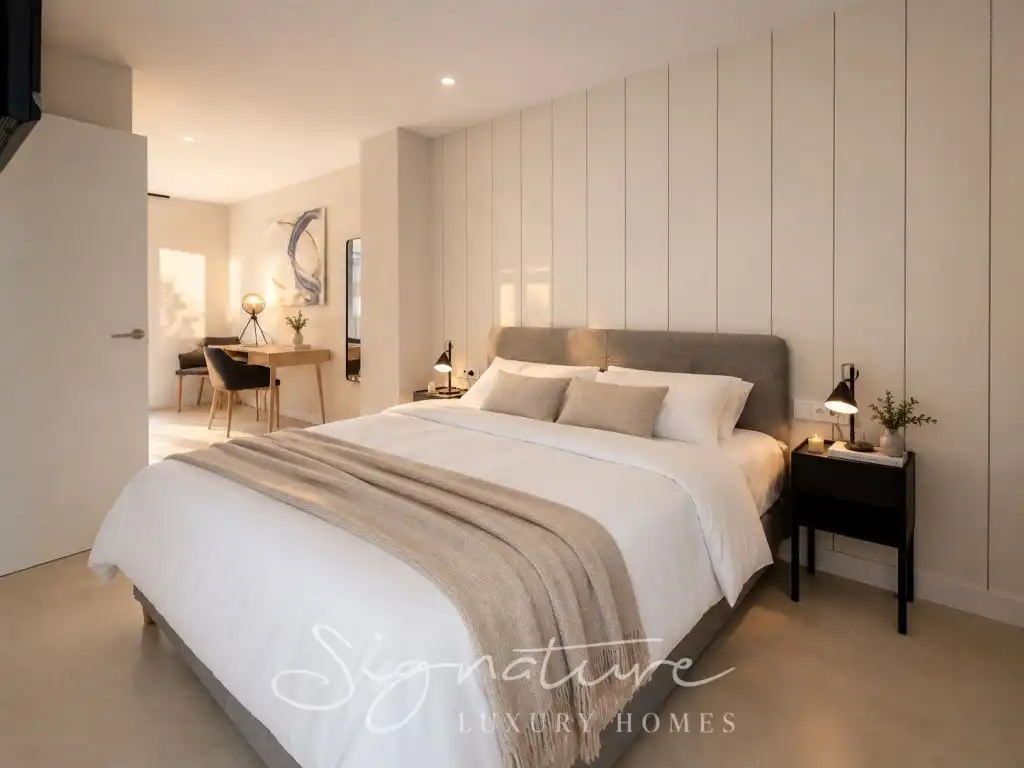 Schlafzimmer von Erdgeschoss zur Miete in Barcelona mit Klimaanlage, Schwimmbad und Möbliert