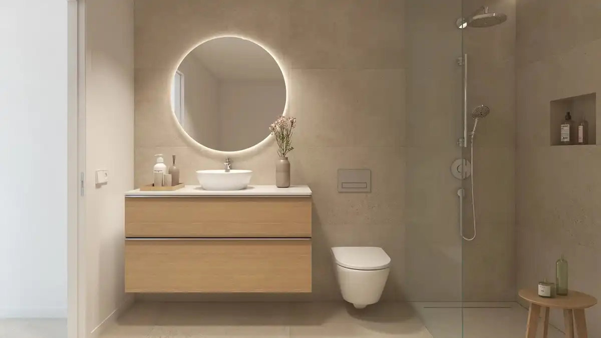 Badezimmer von Erdgeschoss zum Verkauf in Marbella mit Klimaanlage, Privatgarten und Terrasse