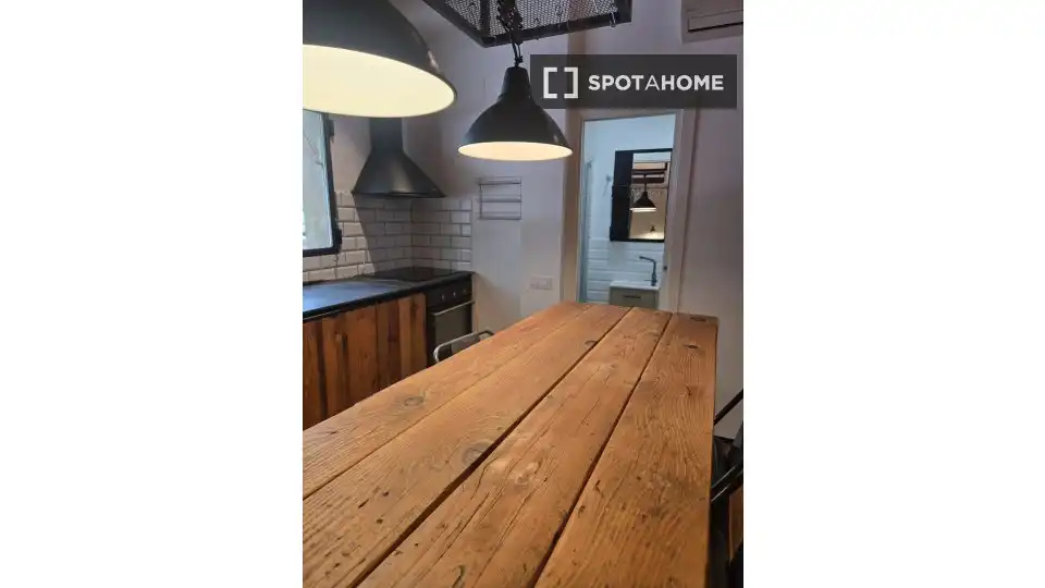 Cuina de Apartament per a compartir en Barcelona amb Aire condicionat, Terrassa i Moblat