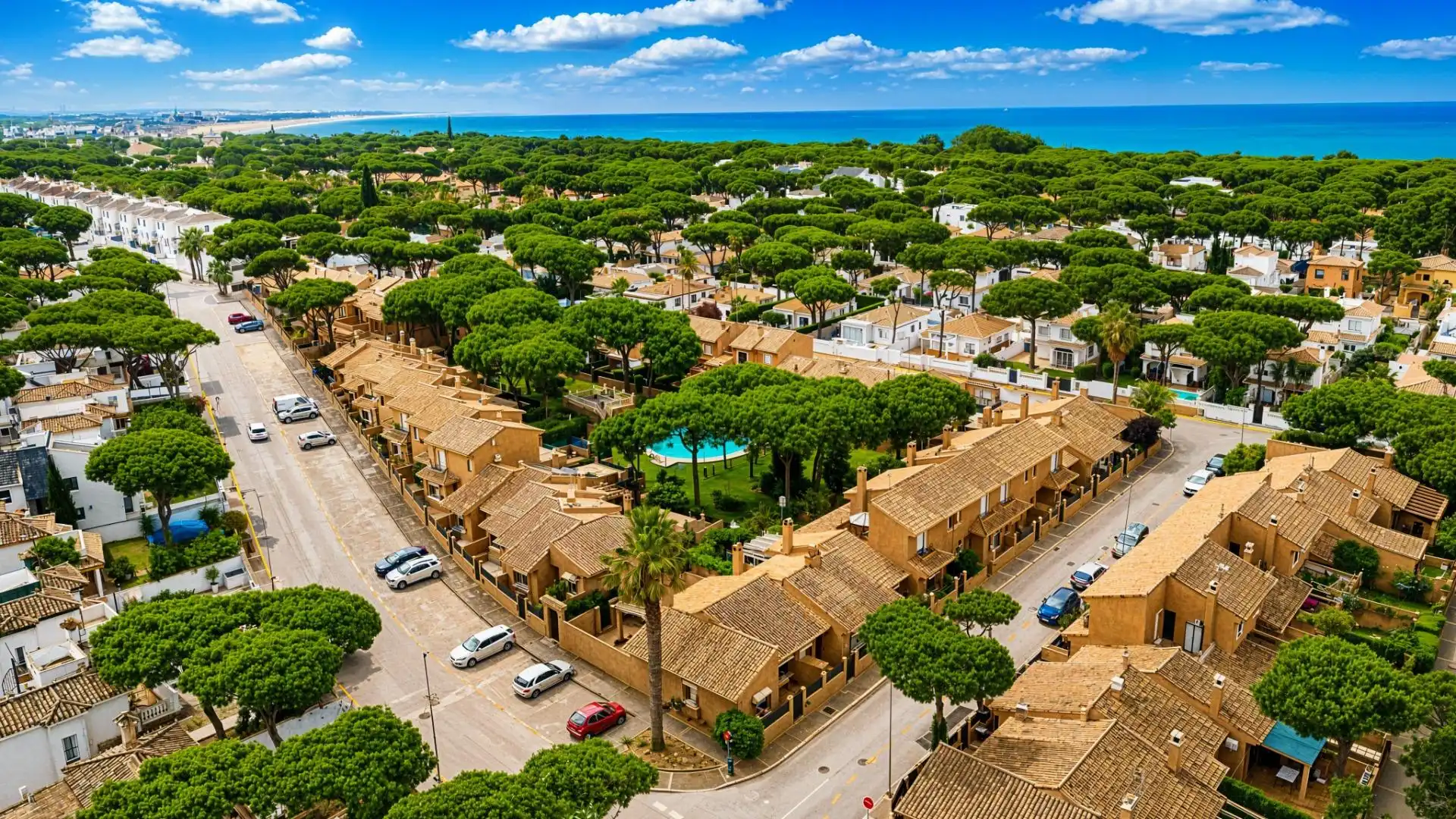 Vista exterior de Casa adosada en venda en Chiclana de la Frontera amb Jardí privat, Terrassa i Piscina comunitària