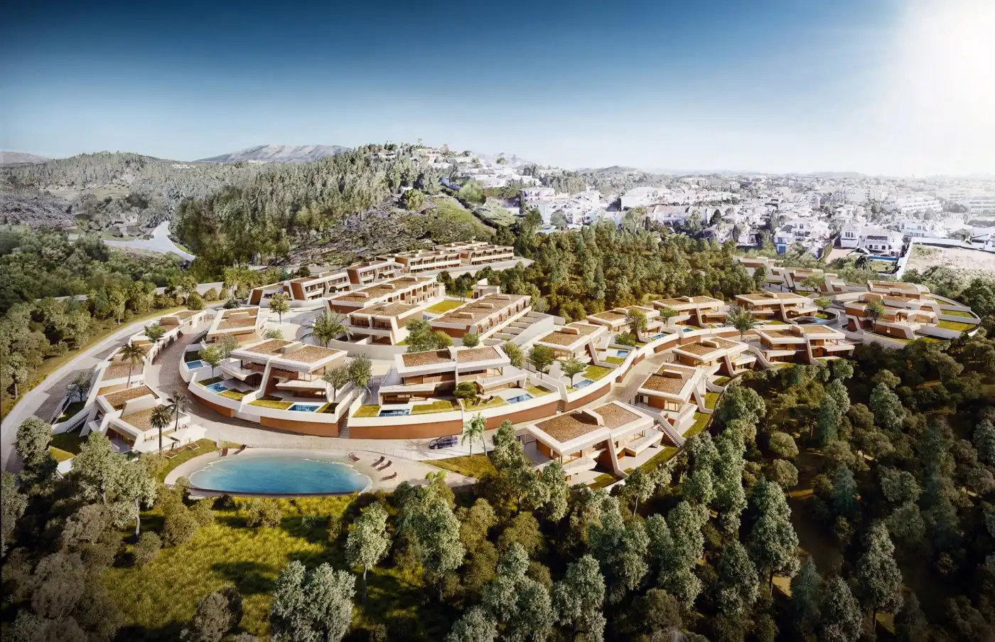 Vista exterior de Casa adosada en venta en Mijas con Aire acondicionado, Calefacción y Jardín privado
