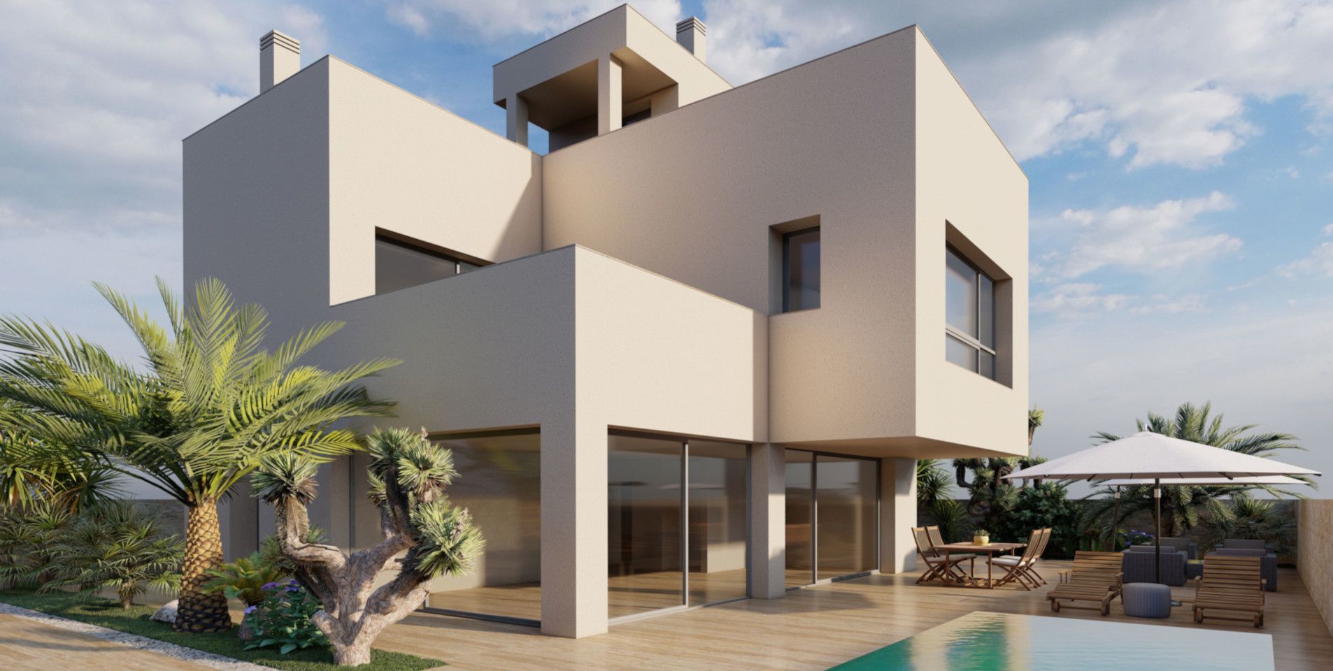 Vista exterior de Casa o chalet en venta en Pilar de la Horadada con Jardín privado, Terraza y Piscina