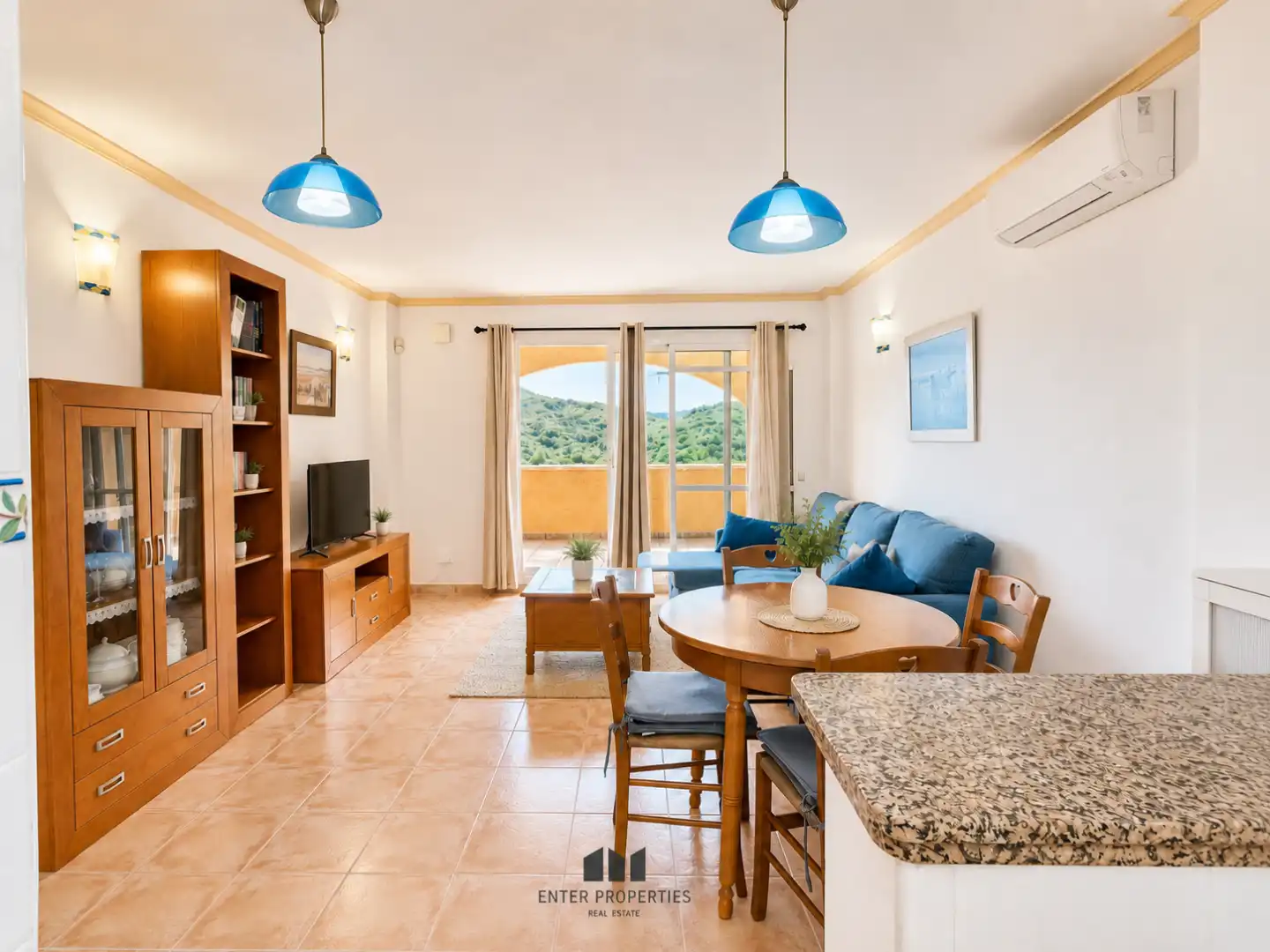 Wohnzimmer von Wohnung zum Verkauf in Benitachell / El Poble Nou de Benitatxell mit Klimaanlage, Heizung und Terrasse