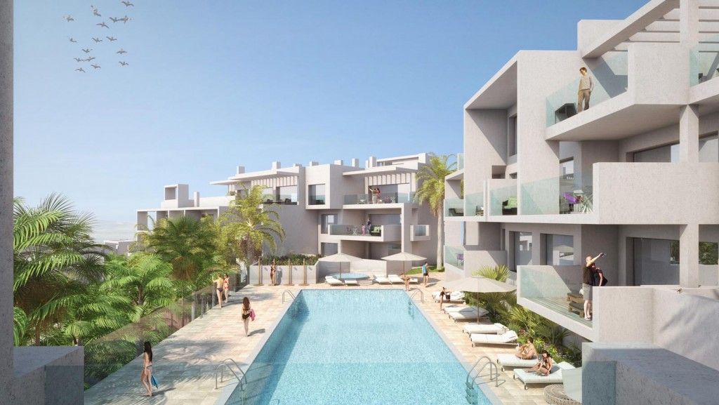 Vista exterior de Apartament de lloguer en Estepona amb Aire condicionat, Terrassa i Piscina