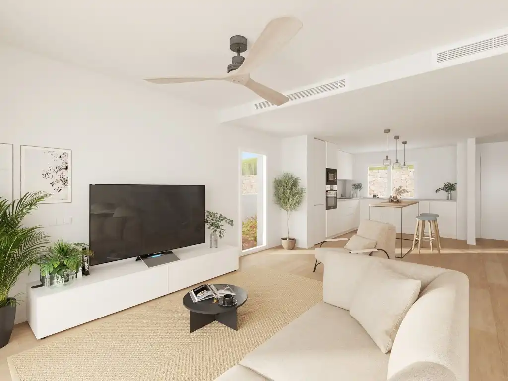 Sala d'estar de Casa adosada en venda en Finestrat amb Jardí privat i Piscina
