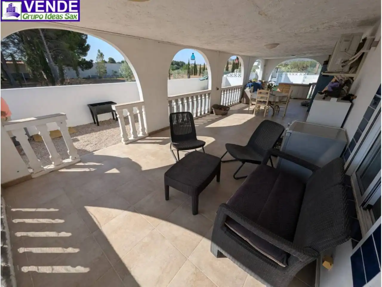 Terraza de Finca rústica en venta en Sax con Aire acondicionado, Jardín privado y Piscina