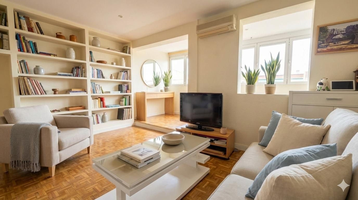 Sala d'estar de Pis en venda en  Madrid Capital amb Aire condicionat, Parquet i Terrassa