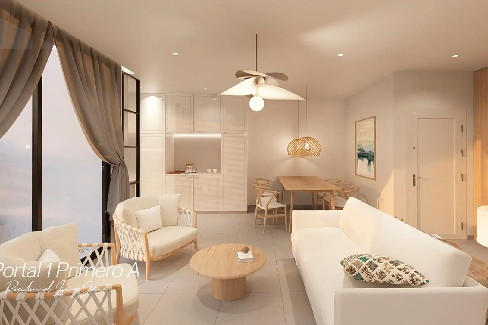 Wohnzimmer von Dachboden zum Verkauf in Jávea / Xàbia mit Klimaanlage, Heizung und Privatgarten