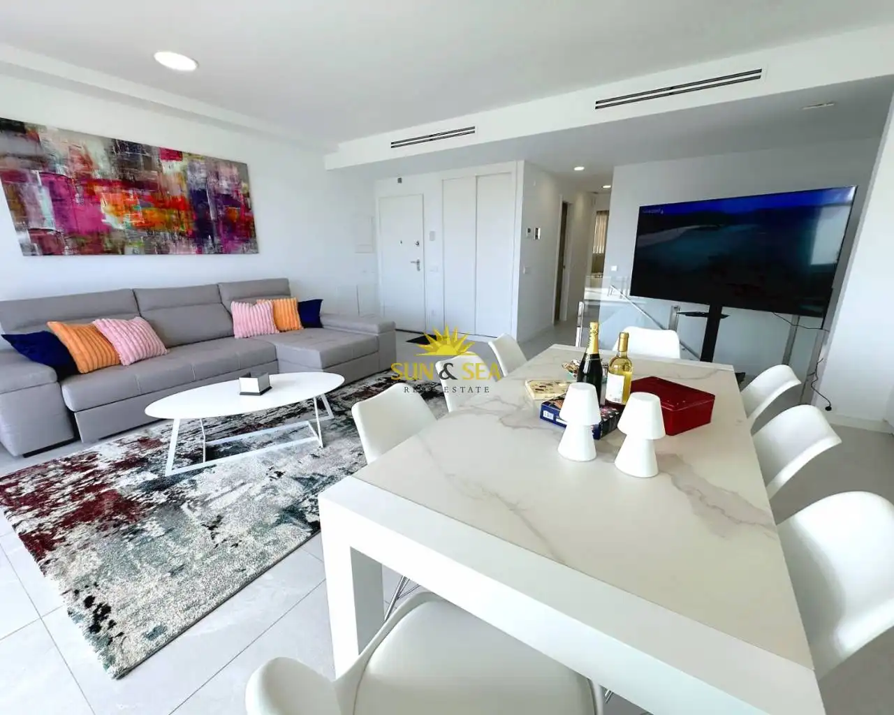 Wohnzimmer von Wohnungen zur Miete in Finestrat mit Klimaanlage, Heizung und Terrasse