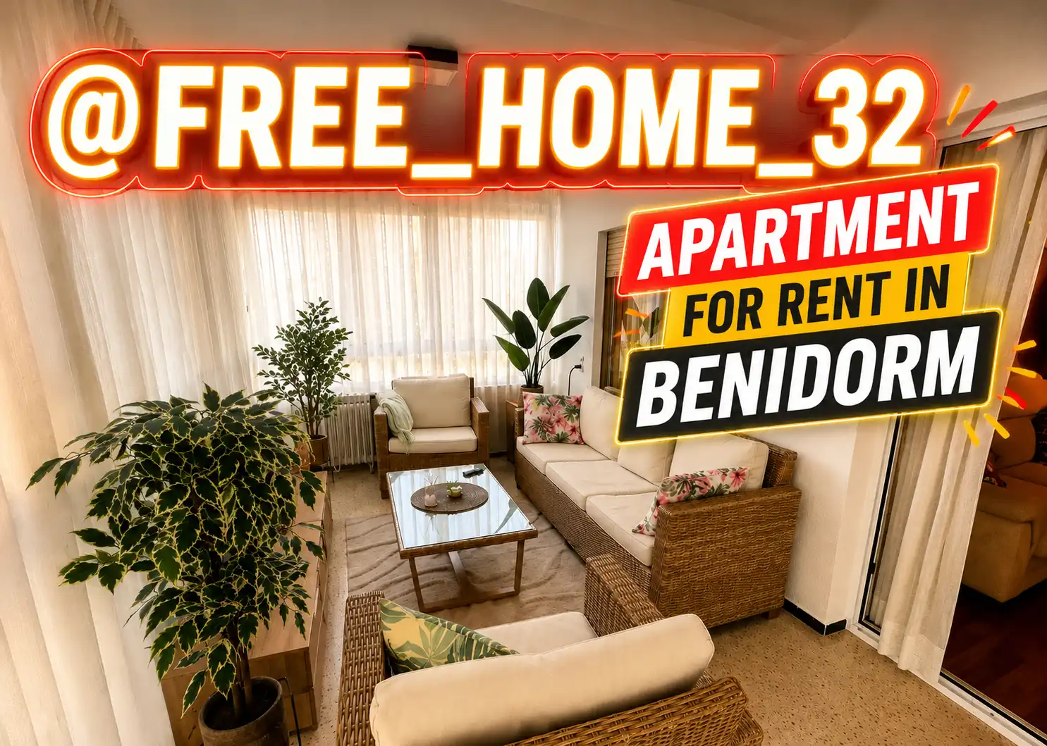 Habitación de Piso de alquiler en Benidorm con Aire acondicionado, Jardín privado y Amueblado