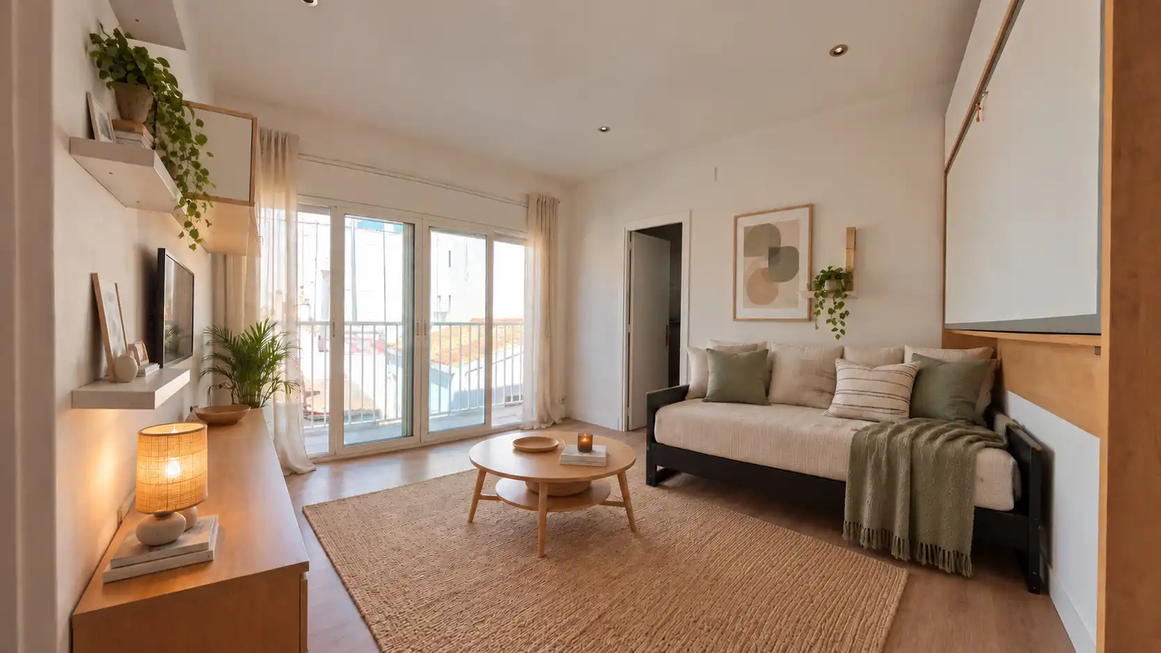 Sala d'estar de Estudi en venda en Calafell amb Parquet, Moblat i Balcó
