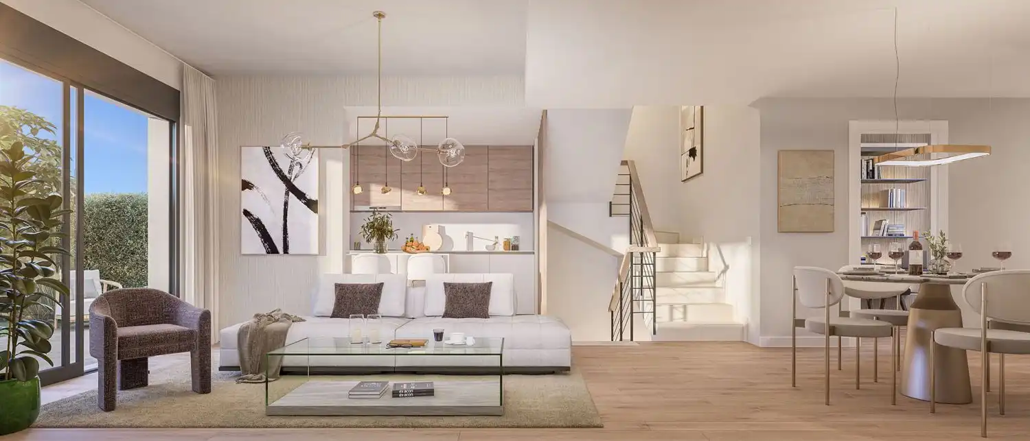 Sala d'estar de Casa adosada en venda en Málaga amb Calefacció, Parquet i Terrassa