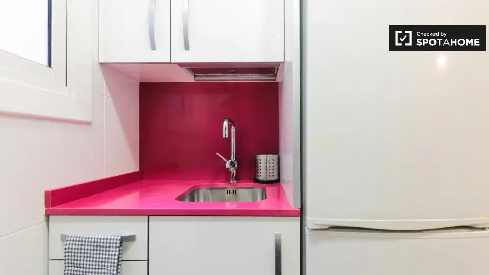 Cuina de Apartament per a compartir en Barcelona amb Aire condicionat, Calefacció i Terrassa