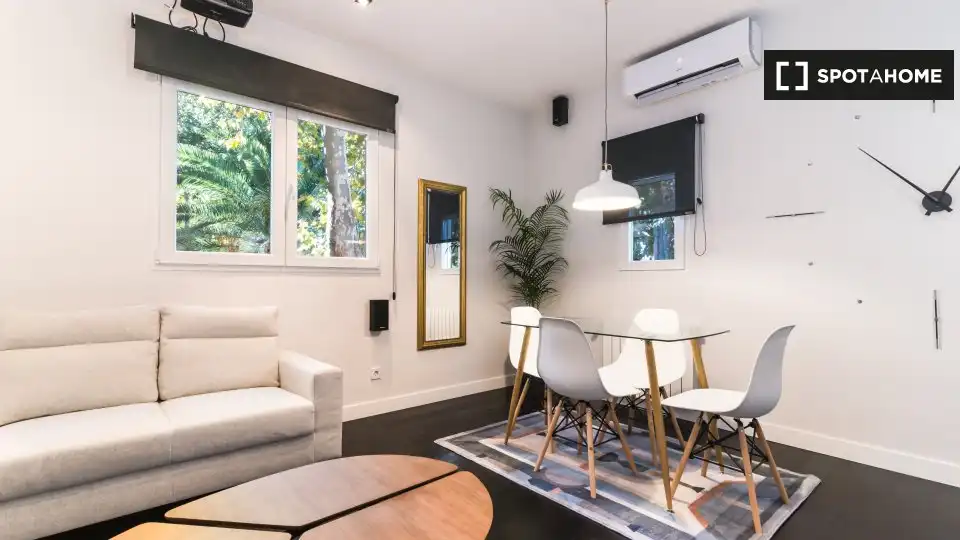 Sala de estar de Estudio para compartir en Madrid con Aire acondicionado, Terraza y Amueblado