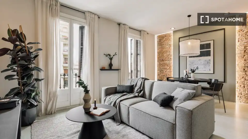 Sala de estar de Piso de alquiler en Barcelona con Aire acondicionado, Calefacción y Amueblado
